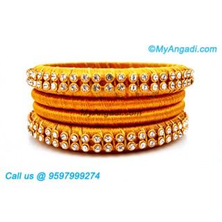 Golden Colour Silk Thread Bangles with Gold Jari