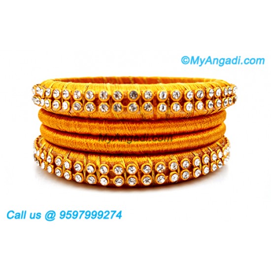 Golden Colour Silk Thread Bangles with Gold Jari