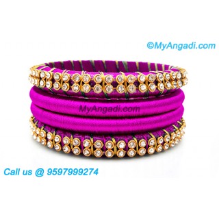 Purple Colour Silk Thread Bangles with Gold Jari