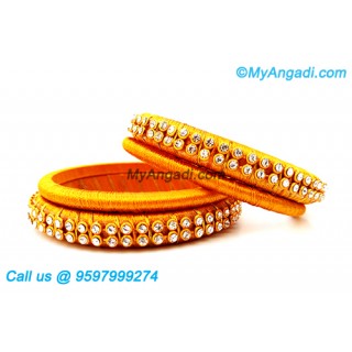 Yellow Colour Silk Thread Bangles with Gold Jari