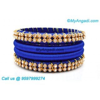 Royal Blue Colour Silk Thread Bangles with Gold Jari