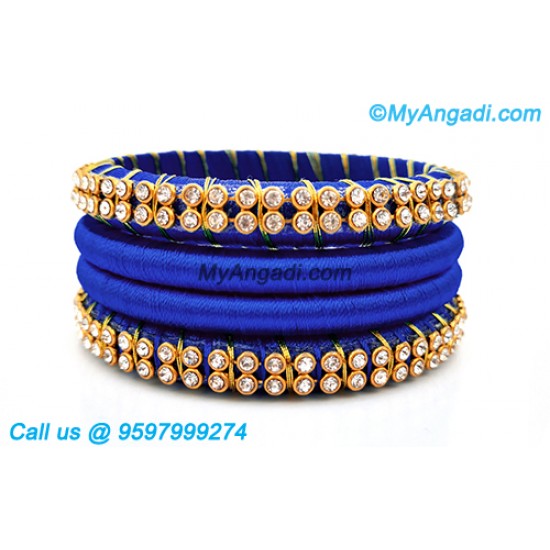 Royal Blue Colour Silk Thread Bangles with Gold Jari Royal Blue Colour Silk Thread Bangles with Gold Jari