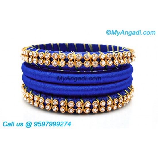 Royal Blue Colour Silk Thread Bangles with Gold Jari