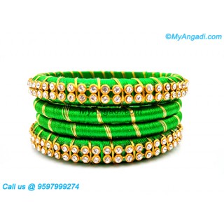 Lime Green Silk Thread Bangles with Gold Jari