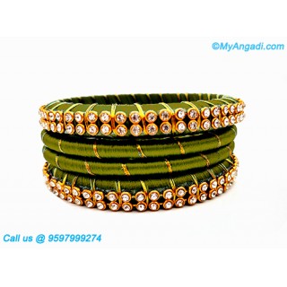 Olive Green Colour Silk Thread Bangles with Gold Jari