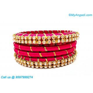 Pink Colour Silk Thread Bangles with Gold Jari