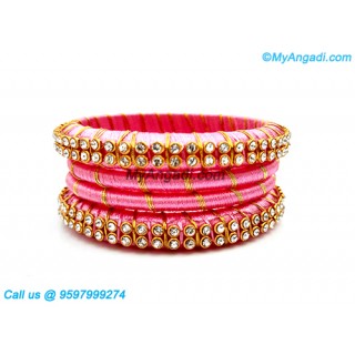 Rose Colour Silk Thread Bangles with Gold Jari
