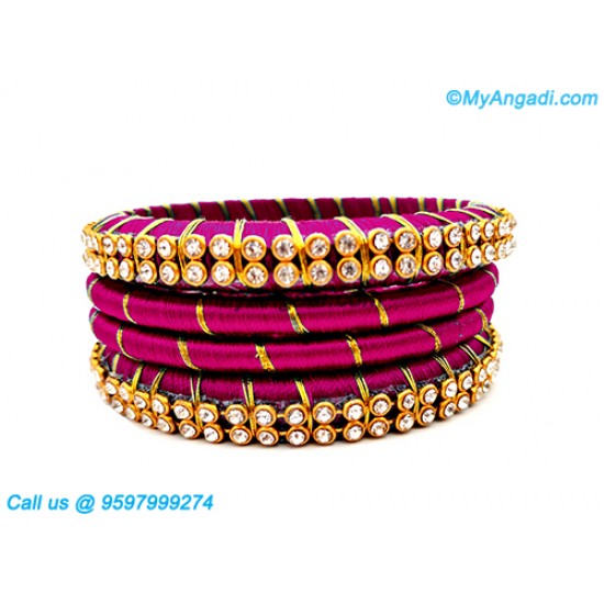 Majenta Colour Silk Thread Bangles with Gold Jari