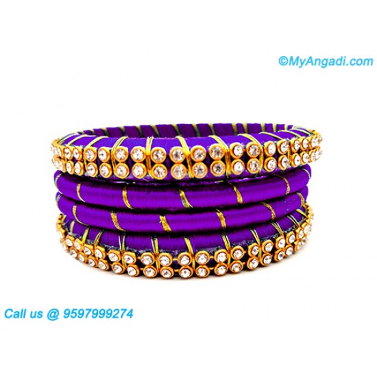 Violet Colour Silk Thread Bangles with Gold Jari