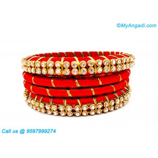 Orange Colour Silk Thread Bangles with Gold Jari