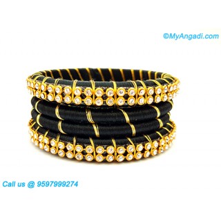 Black colour Silk Thread Bangles with Gold Jari
