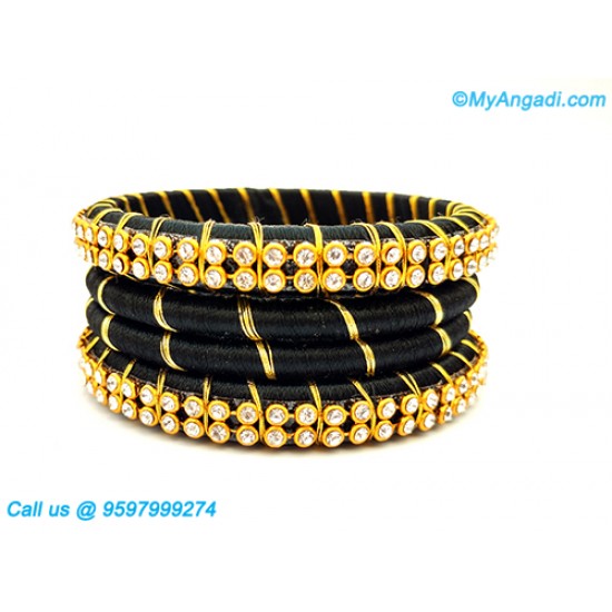 Black colour Silk Thread Bangles with Gold Jari Black colour Silk Thread Bangles with Gold Jari