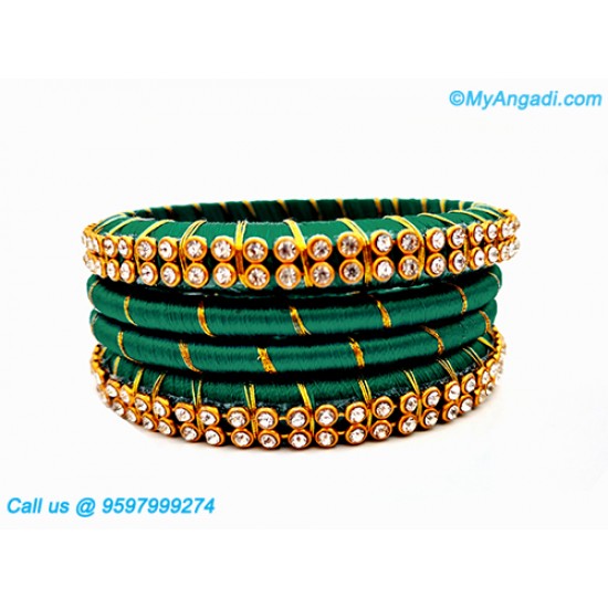 Teal Green Colour Silk Thread Bangles with Gold Jari Teal Green Colour Silk Thread Bangles with Gold Jari