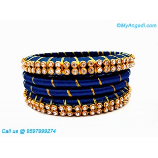 Dark Blue Colour Silk Thread Bangles with Gold Jari