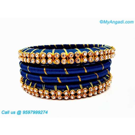 Dark Blue Colour Silk Thread Bangles with Gold Jari Dark Blue Colour Silk Thread Bangles with Gold Jari