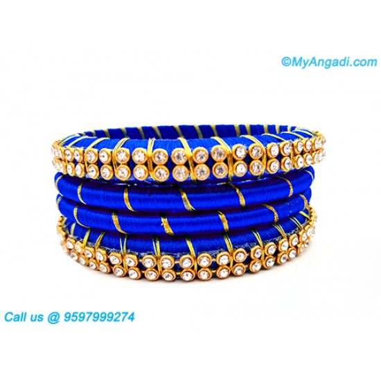 Royal Blue Colour Silk Thread Bangles with Gold Jari