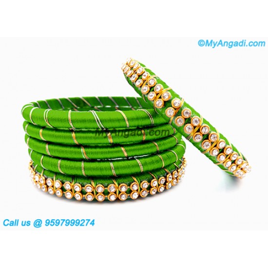 Lime Green Silk Thread Bangles with Gold Jari