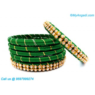 Dark Green Silk Thread Bangles with Gold Jari