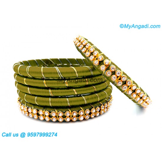 Olive Green Colour Silk Thread Bangles with Gold Jari