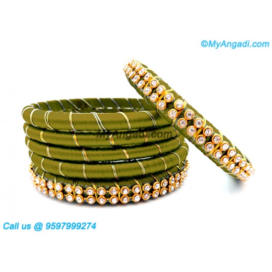 Olive Green Colour Silk Thread Bangles with Gold Jari Olive Green Colour Silk Thread Bangles with Gold Jari