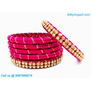 Pink Colour Silk Thread Bangles with Gold Jari