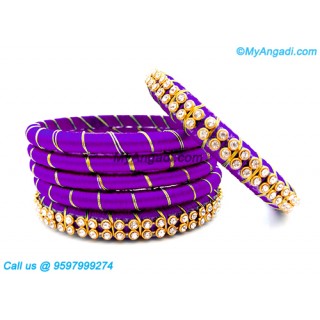 Violet Colour Silk Thread Bangles with Gold Jari