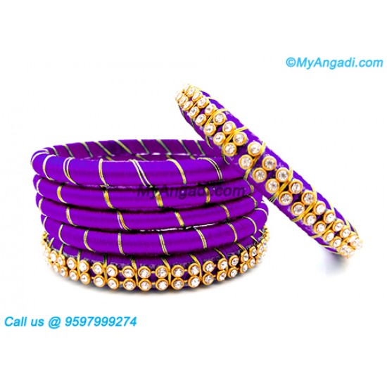 Violet Colour Silk Thread Bangles with Gold Jari