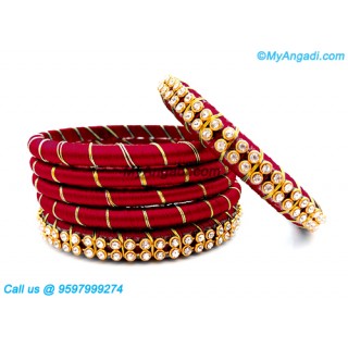 Maroon Colour Silk Thread Bangles with Gold Jari