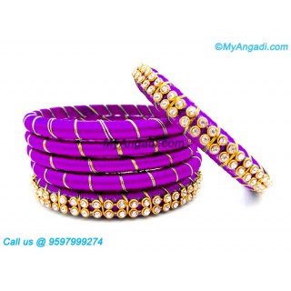 Purple Colour Silk Thread Bangles with Gold Jari