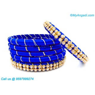 Royal Blue Colour Silk Thread Bangles with Gold Jari