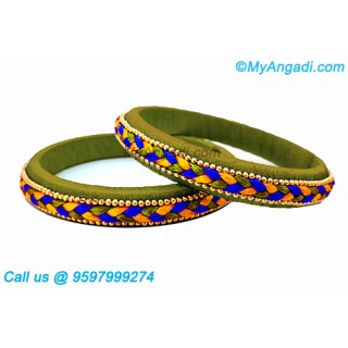 Olive Green Colour Silk Thread Bangles