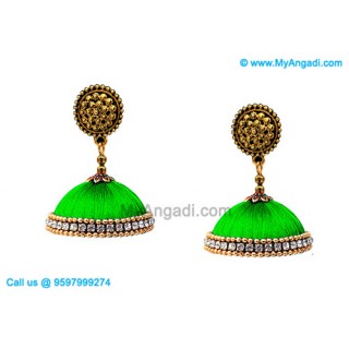 Lime Green Color Silk Thread Jhumukka Earrings