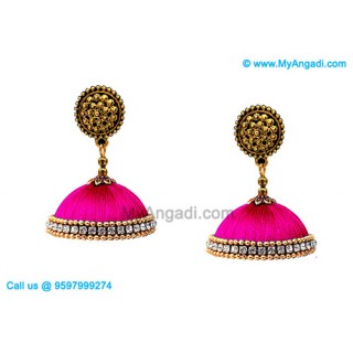 Pink Colour Silk Thread Jhumukka Earrings