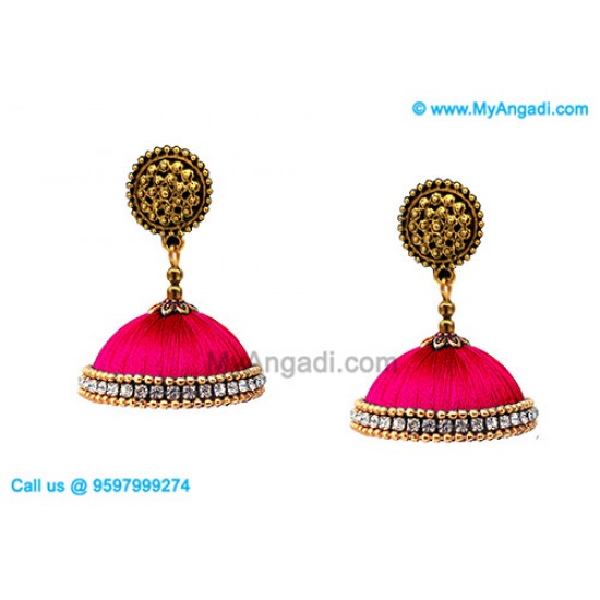 Majenta Colour Silk Thread Jhumukka Earrings Majenta Colour Silk Thread Jhumukka Earrings