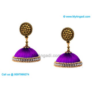 Violet Colour Silk Thread Jhumukka Earrings