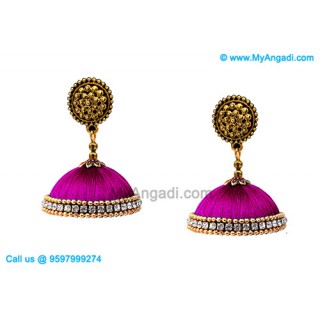 Purple Colour Silk Thread Jhumukka Earrings