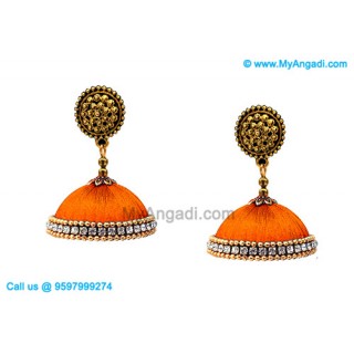 Orange Colour Silk Thread Jhumukka Earrings