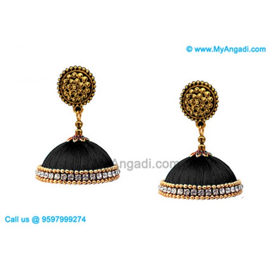 Black Colour Silk Thread Jhumukka Earrings