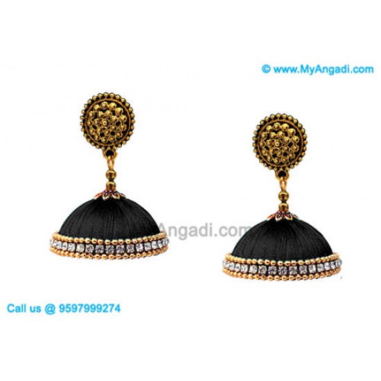Black Colour Silk Thread Jhumukka Earrings Black Colour Silk Thread Jhumukka Earrings
