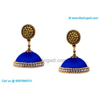 Royal Blue Colour Silk Thread Jhumukka Earrings