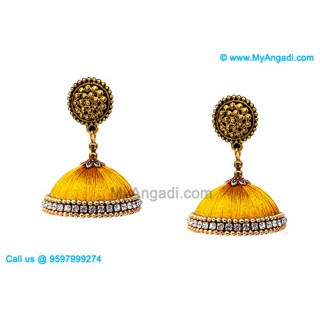 Golden Colour Silk Thread Jhumukka Earrings