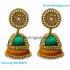 Teal Green Colour - Golden Combination Silk Thread Jhumukka Earrings