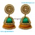 Teal Green Colour - Golden Combination Silk Thread Jhumukka Earrings