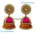 Pink Colour - Golden Combination Silk Thread Jhumukka Earrings