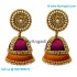 Majenta Colour - Golden Combination Silk Thread Jhumukka Earrings