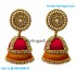 Red Colour - Golden Combination Silk Thread Jhumukka Earrings