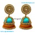 Turquoise Blue Colour - Golden Combination Silk Thread Jhumukka Earrings