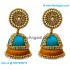 Blue Colour - Golden Combination Silk Thread Jhumukka Earrings