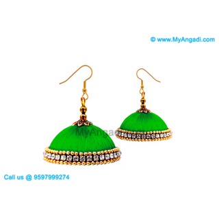 Green Colour Silk Thread Jhumukka Earrings
