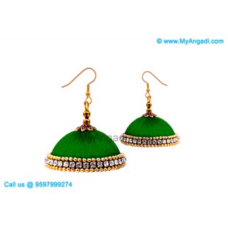 Teal Green Colour Silk Thread Jhumukka Earrings